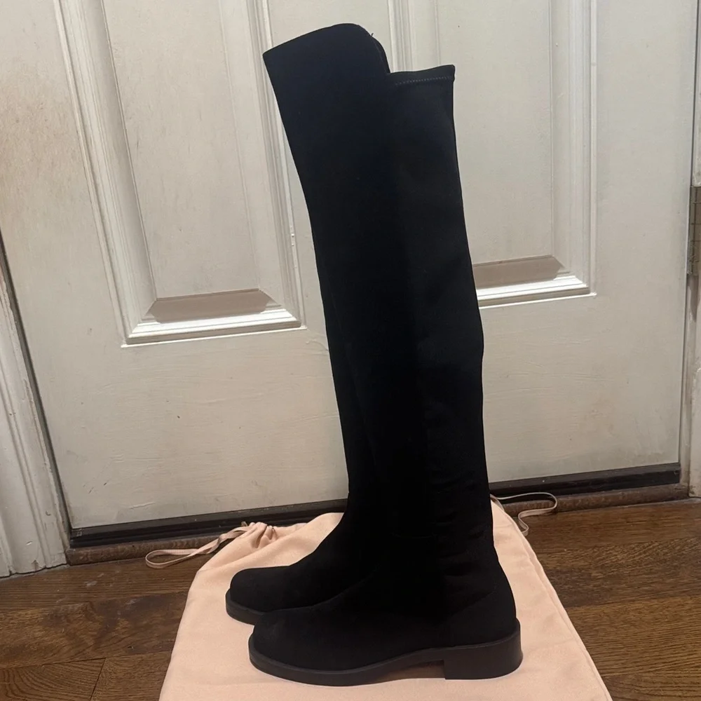 Stuart Weitzman 5050 Bold OTK Boots Black Suede Over-the-Knee Size 8.5